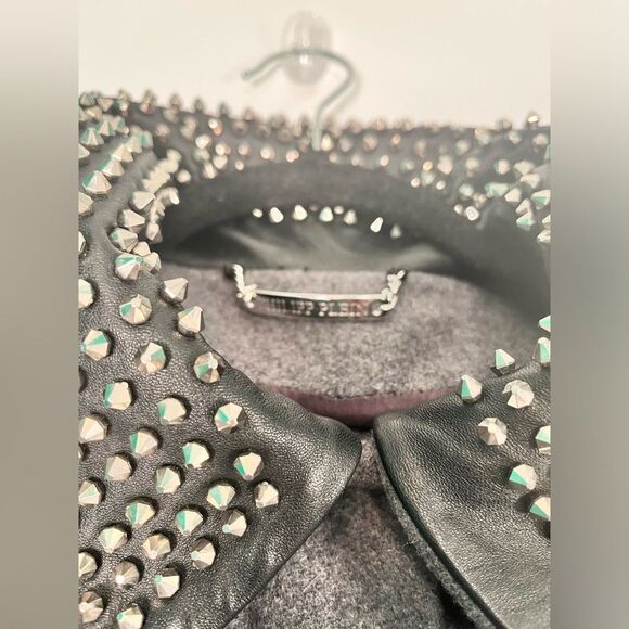 Philipp Plein Couture Grey Poncho with Calf Leather Studded Collar - NWOT - Picture 7 of 12